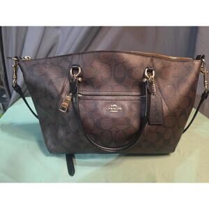 Coach Prairie Satchel F79998 Signature Canvas Brown Black Gold Hardware